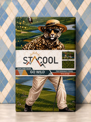 Sta-Cool Go Wild Series Savannah Slice golf towel looped on a golf bag