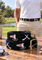 The 18th Green men's handmade leather beaded golf belt by Sta-Cool, alternate view
