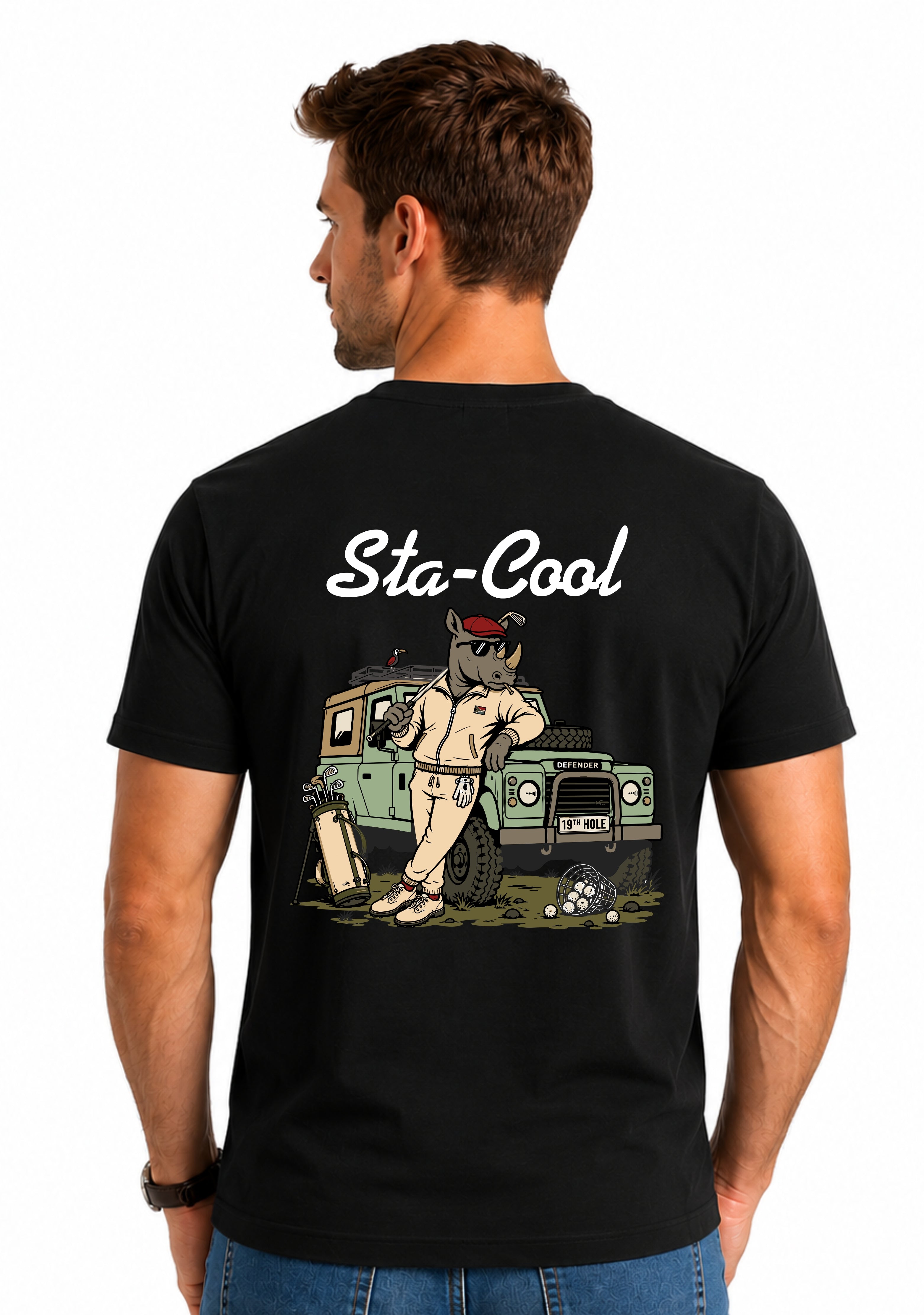 Sta-Cool Big Fore Collection 19th Hole men's tee in black, front view