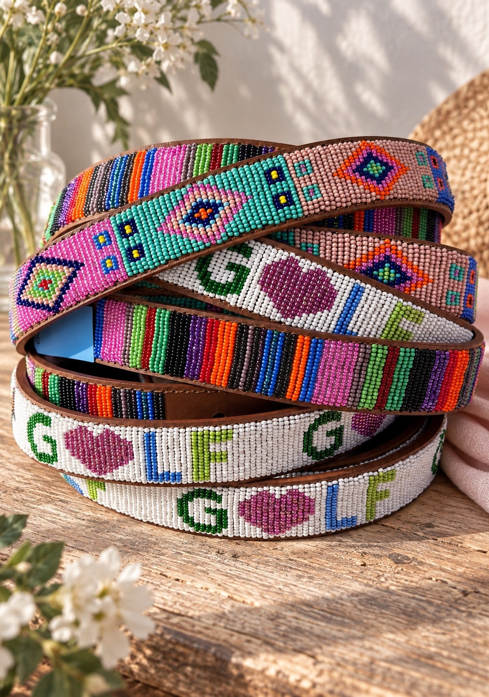 Malaika women's handmade leather beaded golf belt by Sta-Cool, alternate view