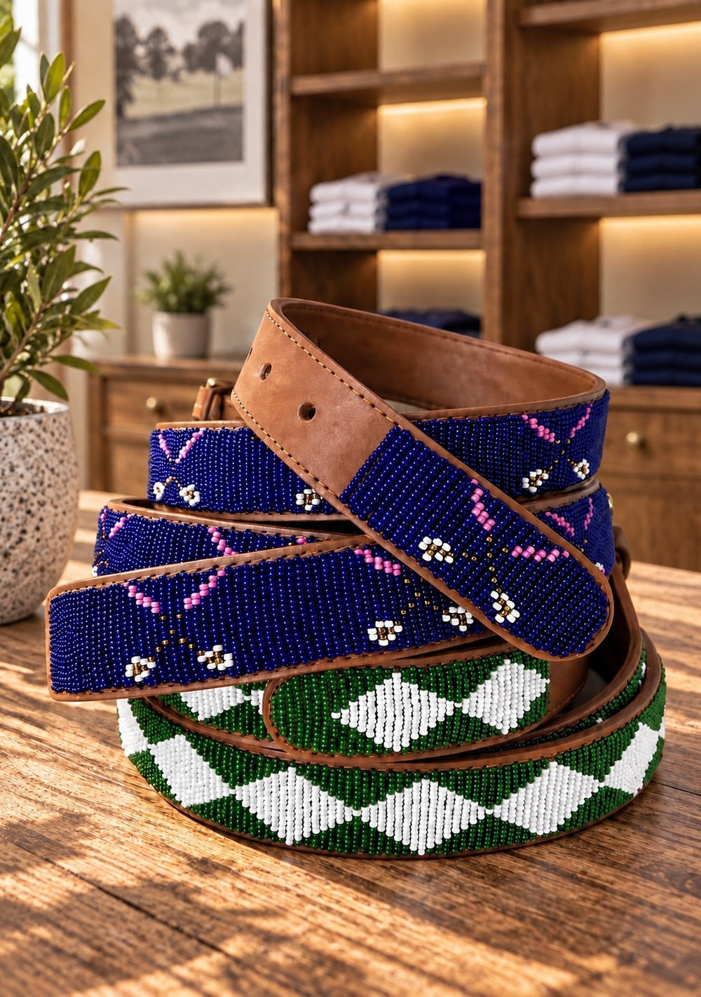 Two Clubs women's handmade leather beaded golf belt by Sta-Cool, additional view