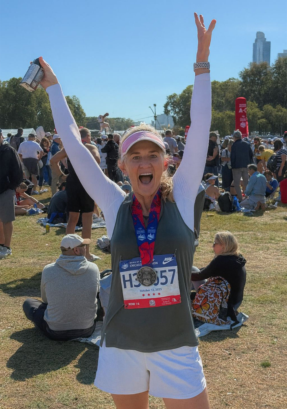 Runner wearing Sta-Cool UPF 50+ sports crop top